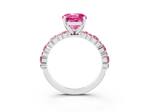 White gold Fancy White Round Cut Pink Sapphire Solitaire with Side Stones, Pave Band, Four-Prong Setting_3