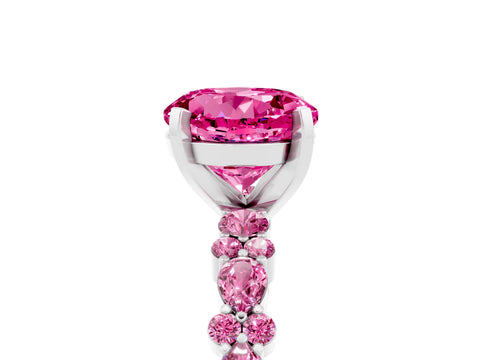White gold Fancy White Round Cut Pink Sapphire Solitaire with Side Stones, Pave Band, Four-Prong Setting_5