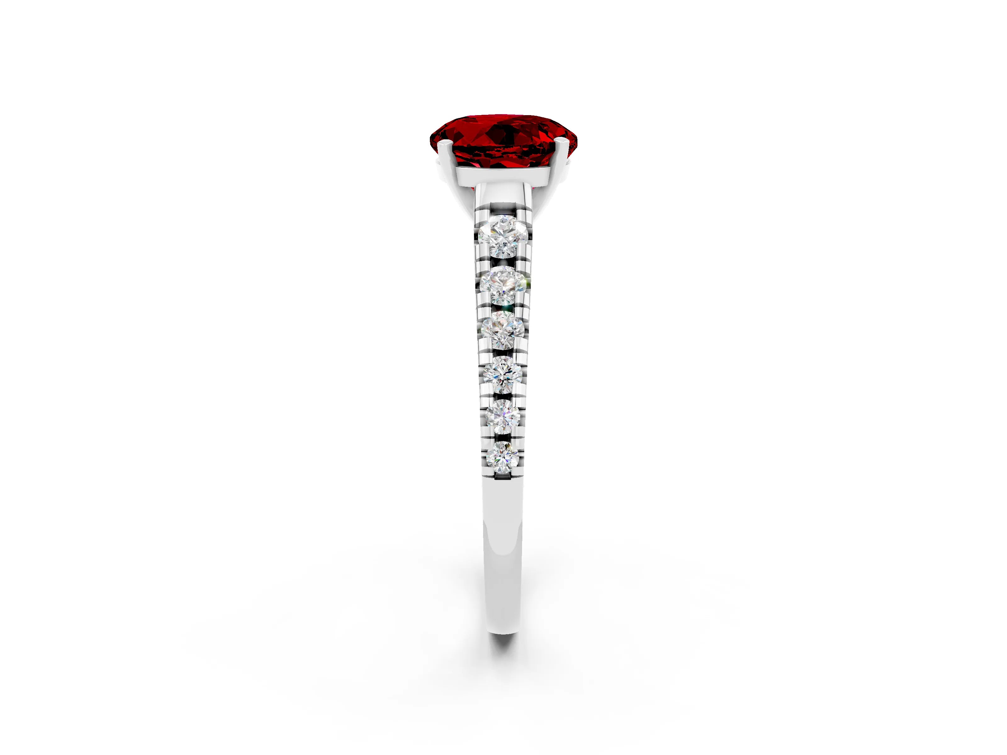 White gold Fancy White Round Cut Ruby Solitaire Ring with Cathedral Setting and Pavé Band_2