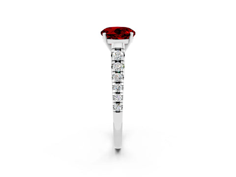 White gold Fancy White Round Cut Ruby Solitaire Ring with Cathedral Setting and Pavé Band_2