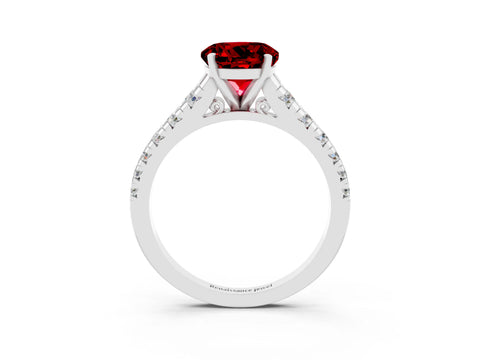 White gold Fancy White Round Cut Ruby Solitaire Ring with Cathedral Setting and Pavé Band_3