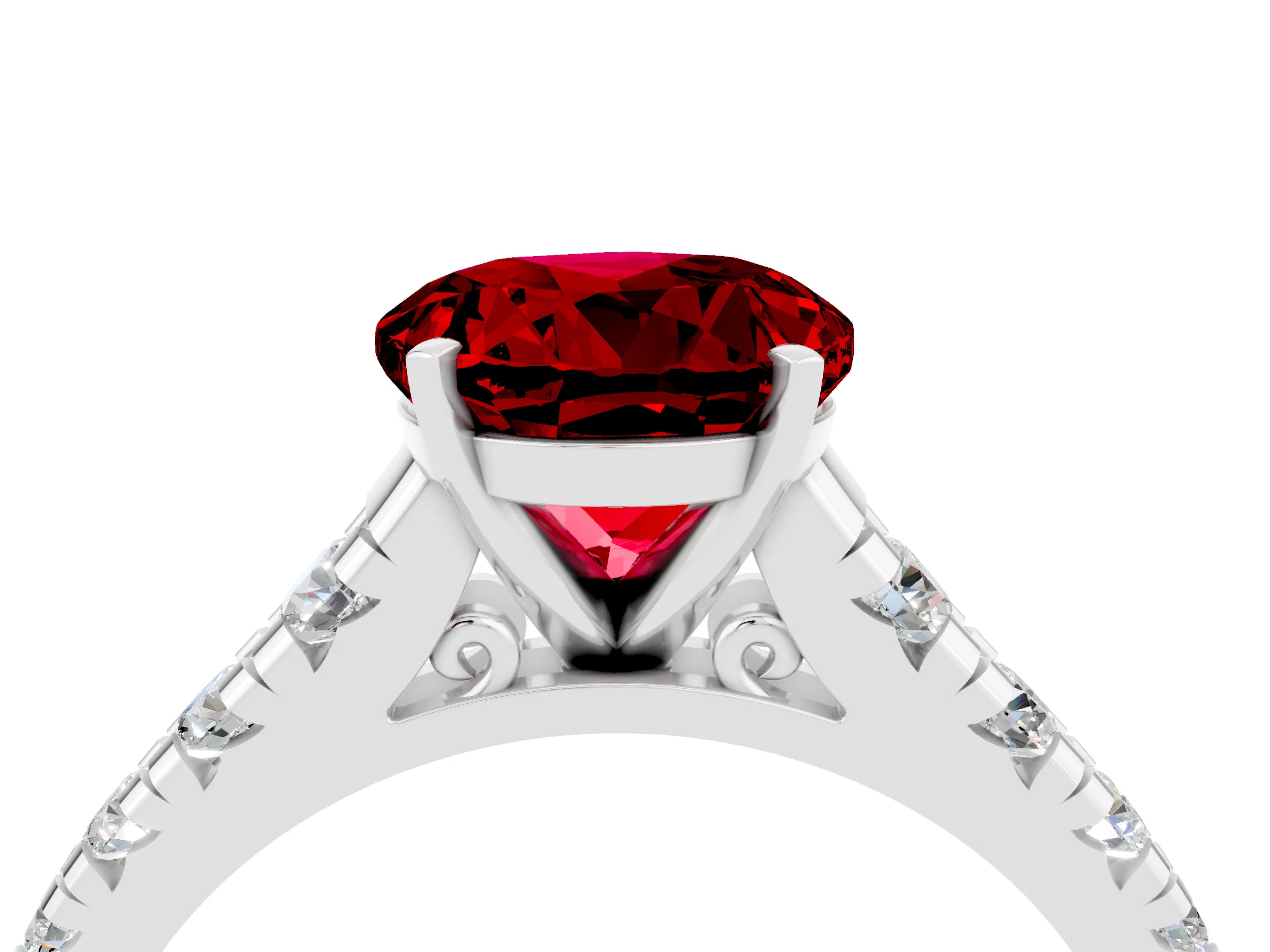 White gold Fancy White Round Cut Ruby Solitaire Ring with Cathedral Setting and Pavé Band_4