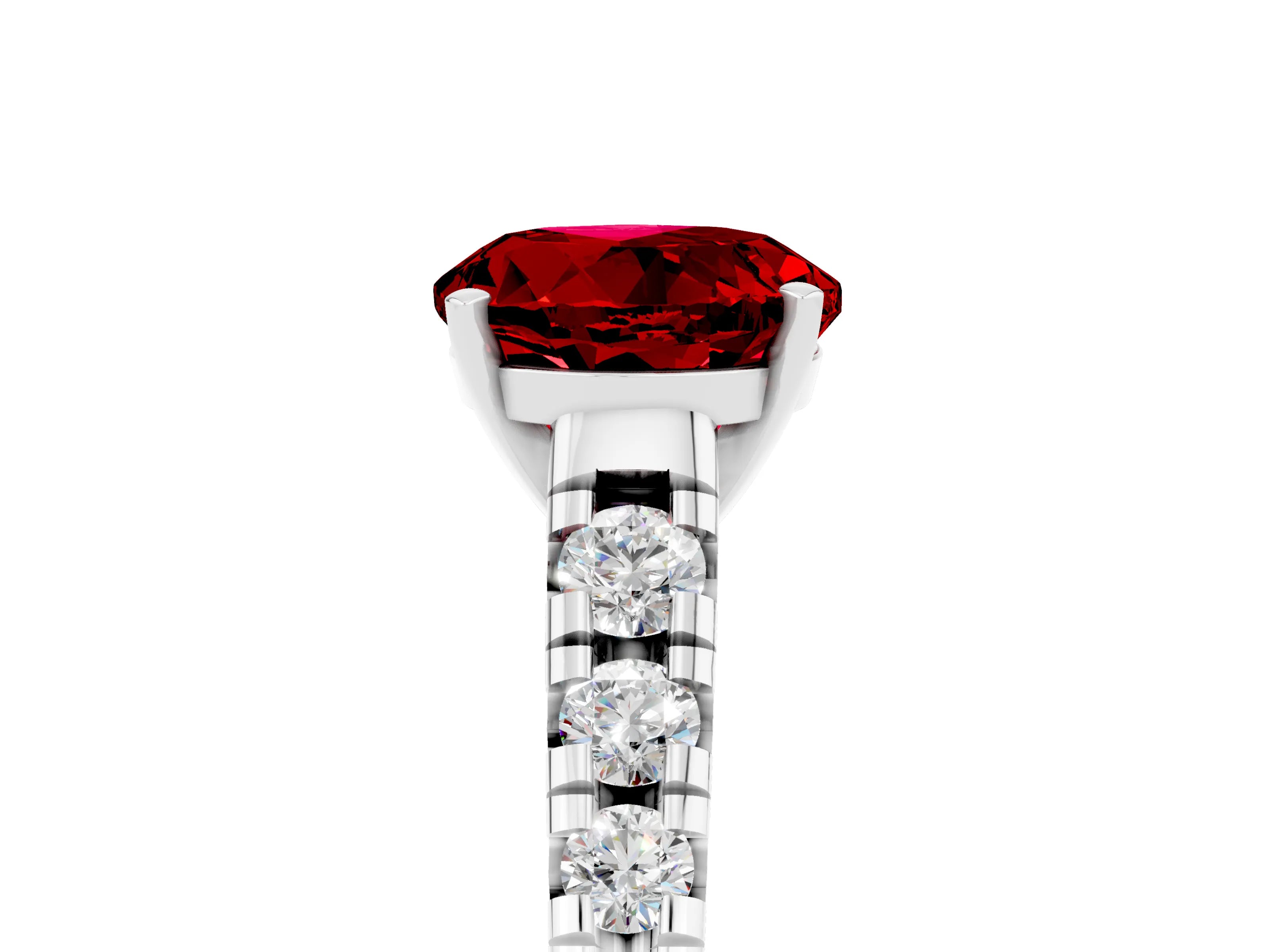 White gold Fancy White Round Cut Ruby Solitaire Ring with Cathedral Setting and Pavé Band_5