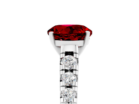 White gold Fancy White Round Cut Ruby Solitaire Ring with Cathedral Setting and Pavé Band_5