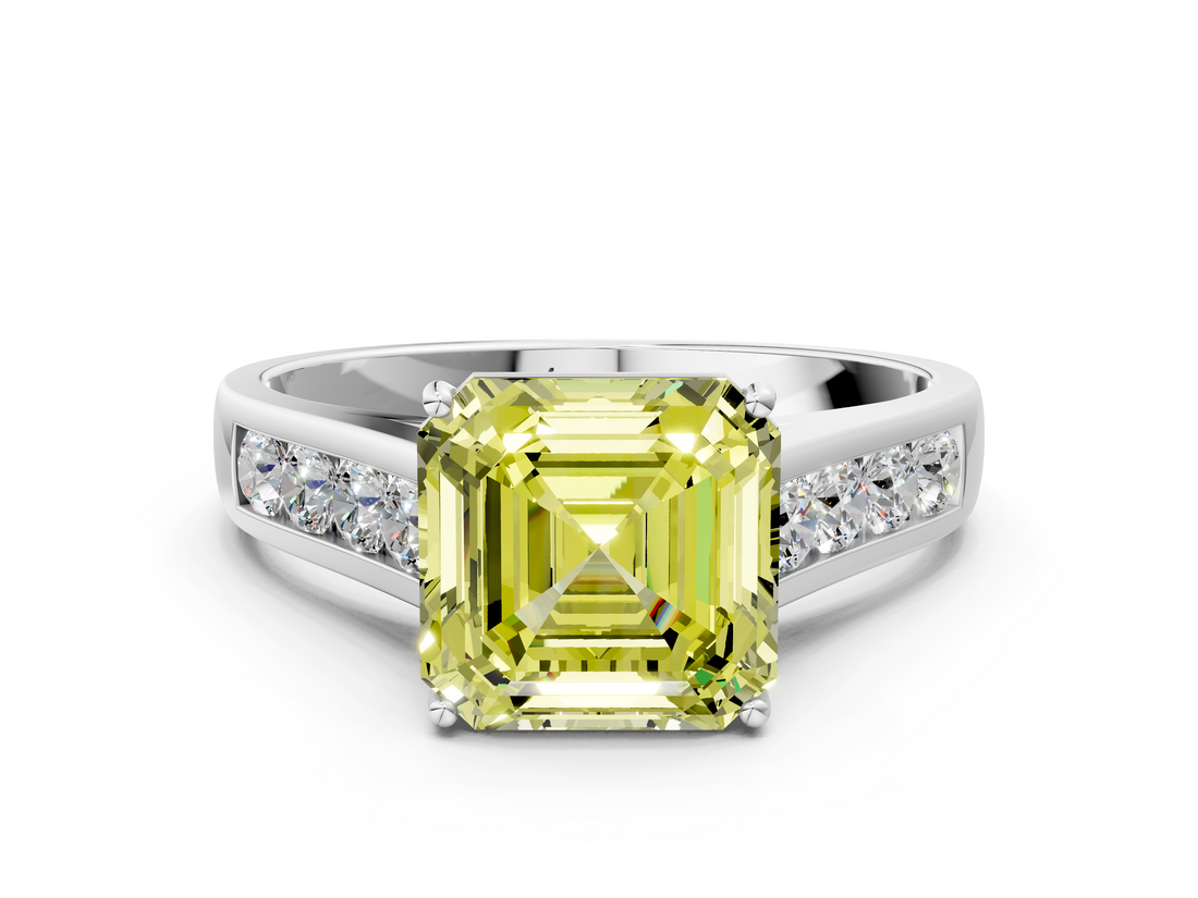 White gold Fancy Yellow Asscher  Brilliant Channel-Set Solitaire Ring with Four-Prong Setting_60