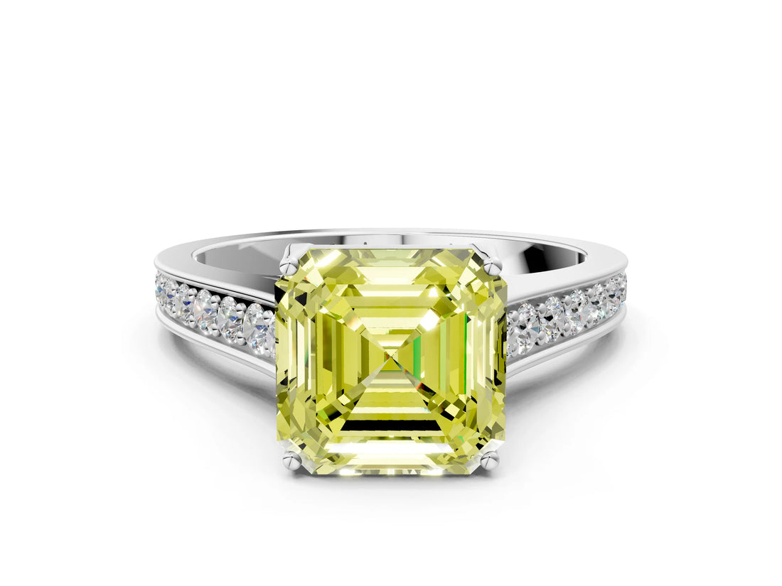 White gold Fancy Yellow Asscher  Brilliant Cut Diamond Engagement Ring with Pavé Band and Four-Prong Setting_63