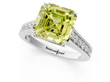 White gold Fancy Yellow Asscher  Brilliant Cut Diamond Engagement Ring with Pavé Band and Four-Prong Setting_64