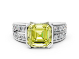 White gold Fancy Yellow Asscher  Brilliant Diamond Channel Set Wide Band Ring with Bezel Setting