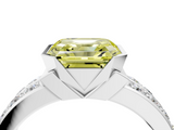 White gold Fancy Yellow Asscher  Brilliant Diamond Channel Set Wide Band Ring with Bezel Setting_4