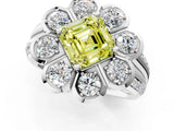 White gold Fancy Yellow Asscher  Brilliant Flower Halo Diamond Split Shank Ring_94