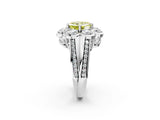 White gold Fancy Yellow Asscher  Brilliant Flower Halo Diamond Split Shank Ring_95