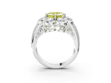 White gold Fancy Yellow Asscher  Brilliant Flower Halo Diamond Split Shank Ring_96