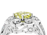 White gold Fancy Yellow Asscher  Brilliant Flower Halo Diamond Split Shank Ring_97