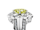 White gold Fancy Yellow Asscher  Brilliant Flower Halo Diamond Split Shank Ring_98