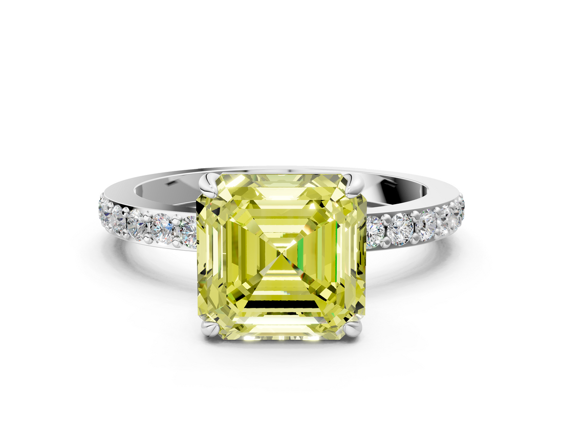 White gold Fancy Yellow Asscher  Brilliant Pavé Band Solitaire with Four-Prong Setting_51