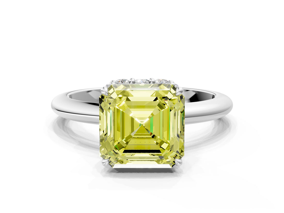 White gold Fancy Yellow Asscher  Brilliant Solitaire Engagement Ring with Six-Prong Setting and Classic Band_17
