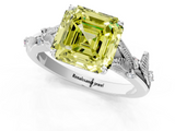 White gold Fancy Yellow Asscher  Brilliant Solitaire with Leaf Motif Band and Four-Prong Setting_1