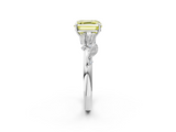 White gold Fancy Yellow Asscher  Brilliant Solitaire with Leaf Motif Band and Four-Prong Setting_2