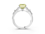 White gold Fancy Yellow Asscher  Brilliant Solitaire with Leaf Motif Band and Four-Prong Setting_3