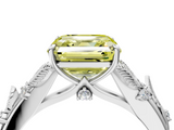 White gold Fancy Yellow Asscher  Brilliant Solitaire with Leaf Motif Band and Four-Prong Setting_4