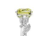 White gold Fancy Yellow Asscher  Brilliant Solitaire with Leaf Motif Band and Four-Prong Setting_5