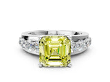 White gold Fancy Yellow Asscher  Brilliant Solitaire with Side Stones on a Pave Band and Four-Prong Setting_24