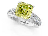 White gold Fancy Yellow Asscher  Brilliant Solitaire with Side Stones on a Pave Band and Four-Prong Setting_25