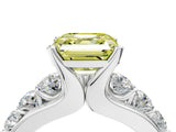 White gold Fancy Yellow Asscher  Brilliant Solitaire with Side Stones on a Pave Band and Four-Prong Setting_28