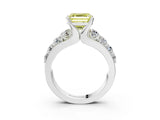 White gold Fancy Yellow Asscher  Brilliant Solitaire with Side Stones on a Pave Band and Four-Prong Setting_56