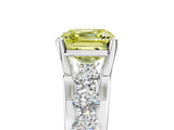 White gold Fancy Yellow Asscher  Brilliant Solitaire with Side Stones on a Pave Band and Four-Prong Setting_58