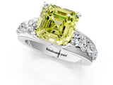 White gold Fancy Yellow Asscher  Brilliant Solitaire with Side Stones on a Pave Band and Four-Prong Setting_61