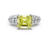 White gold Fancy Yellow Asscher  Cluster Diamond Engagement Ring with Pavé Band and Four-Prong Setting_17