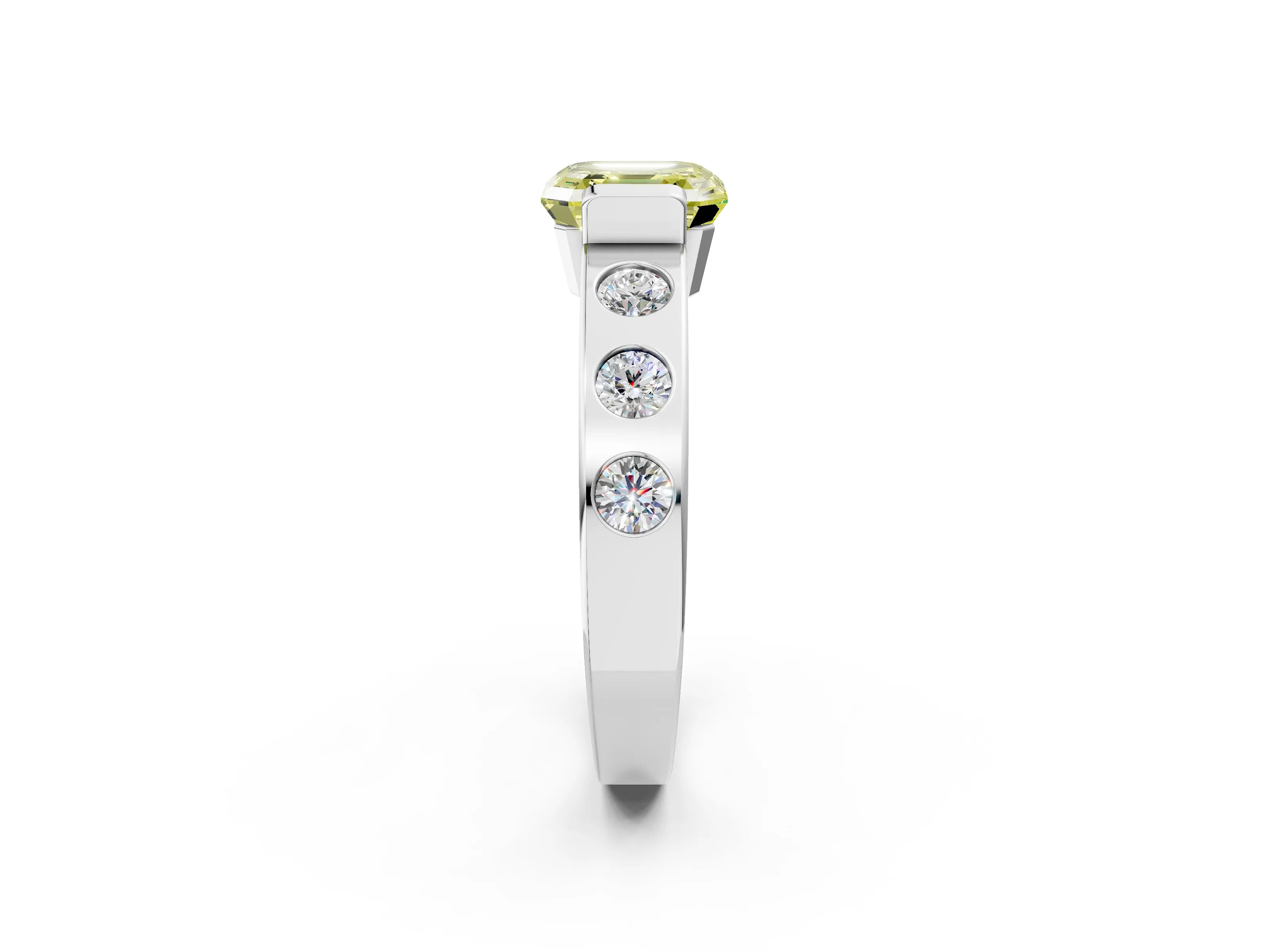 White gold Fancy Yellow Asscher Cut Brilliant Channel-Set Diamond Ring with Bezel Prong Setting_14