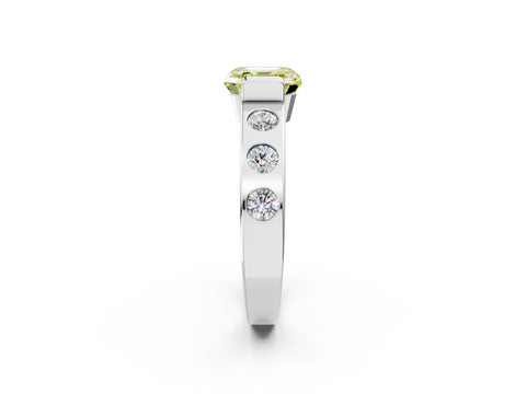 White gold Fancy Yellow Asscher Cut Brilliant Channel-Set Diamond Ring with Bezel Prong Setting_14