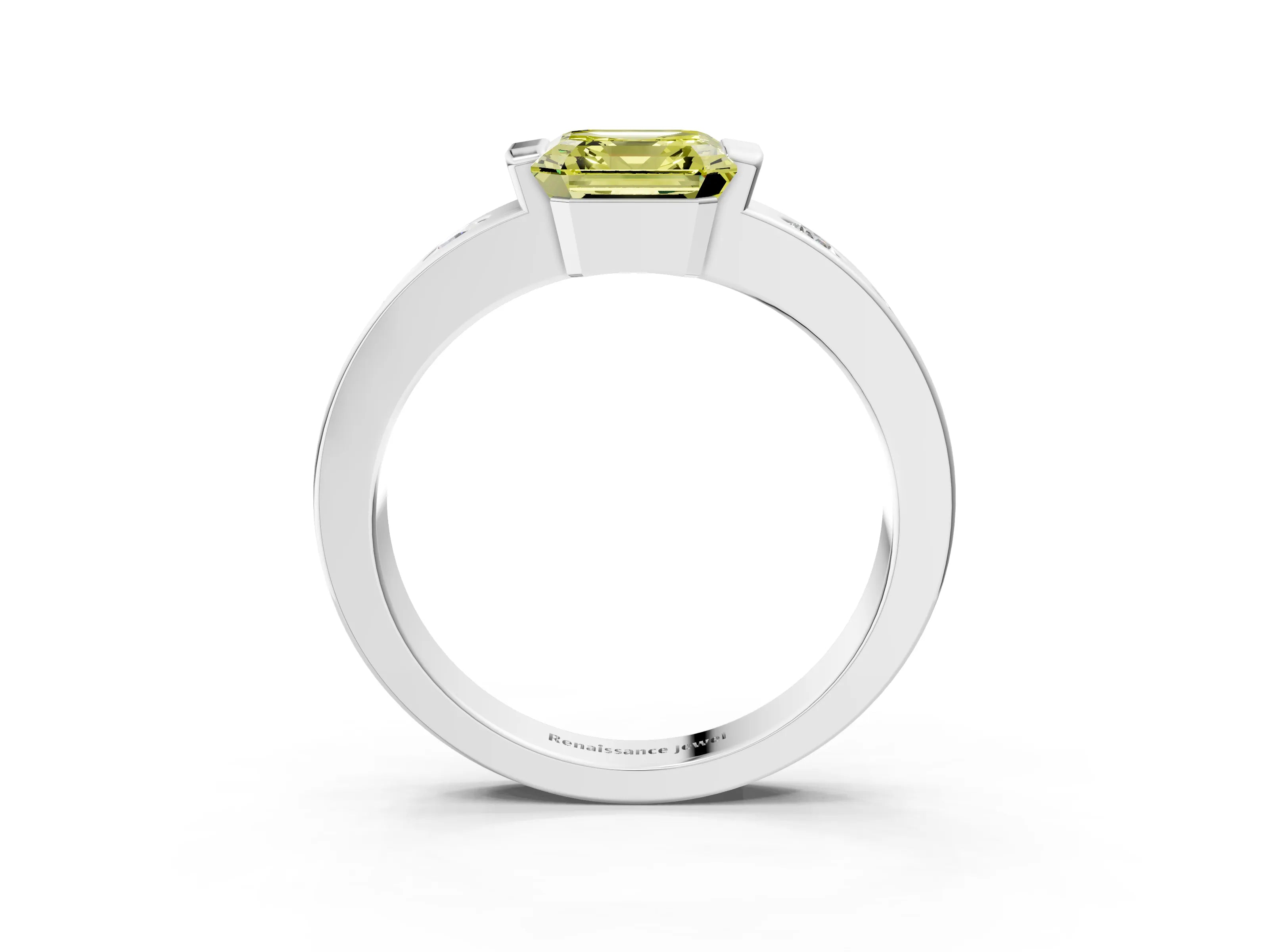 White gold Fancy Yellow Asscher Cut Brilliant Channel-Set Diamond Ring with Bezel Prong Setting_15