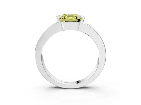 White gold Fancy Yellow Asscher Cut Brilliant Channel-Set Diamond Ring with Bezel Prong Setting_15
