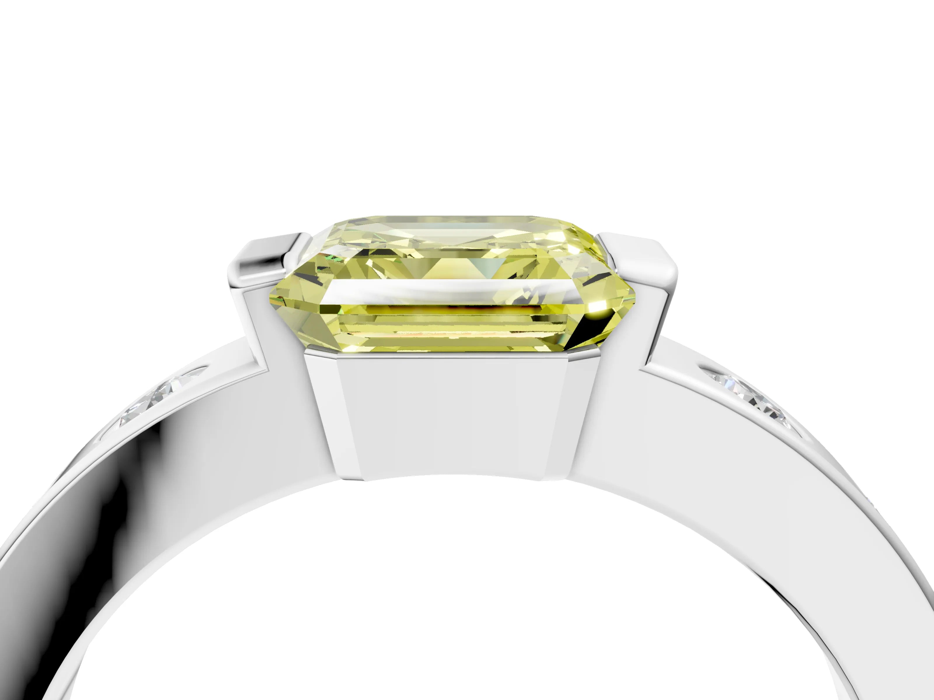 White gold Fancy Yellow Asscher Cut Brilliant Channel-Set Diamond Ring with Bezel Prong Setting_16