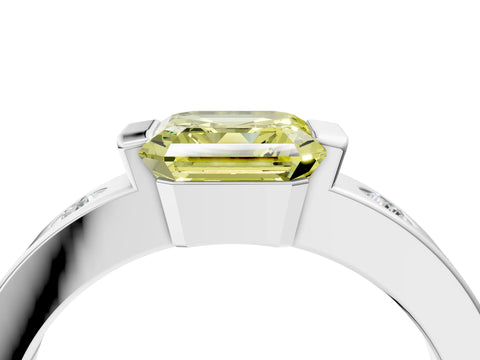 White gold Fancy Yellow Asscher Cut Brilliant Channel-Set Diamond Ring with Bezel Prong Setting_16