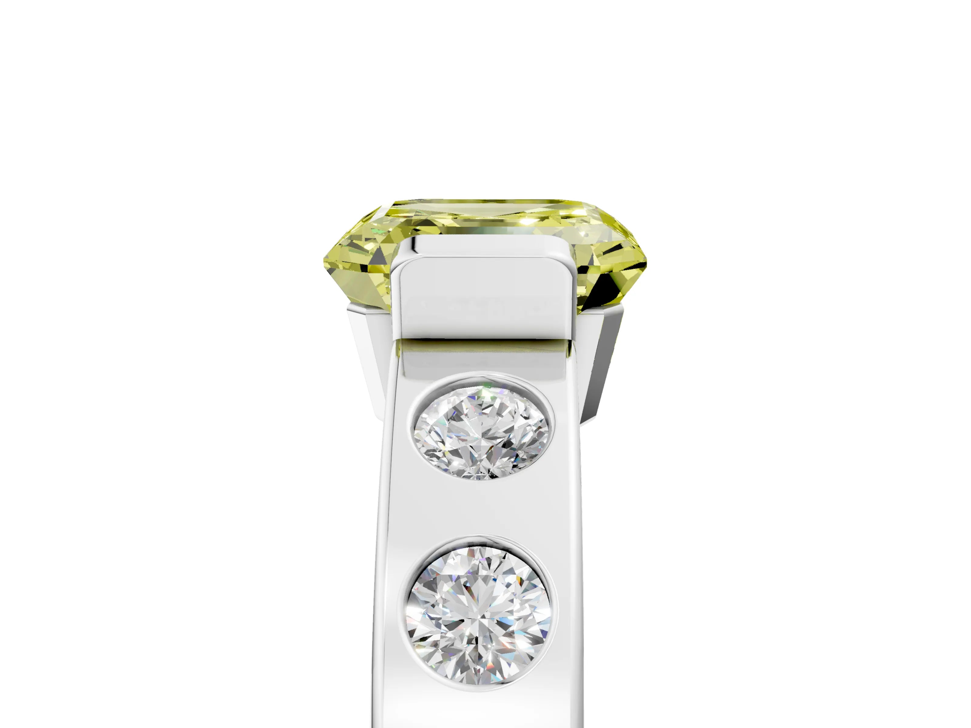 White gold Fancy Yellow Asscher Cut Brilliant Channel-Set Diamond Ring with Bezel Prong Setting_17