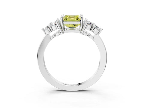 White gold Fancy Yellow Asscher Cut Brilliant Diamond Cluster Accent Solitaire Ring with Prong Setting_27