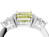 White gold Fancy Yellow Asscher Cut Brilliant Diamond Cluster Accent Solitaire Ring with Prong Setting_28
