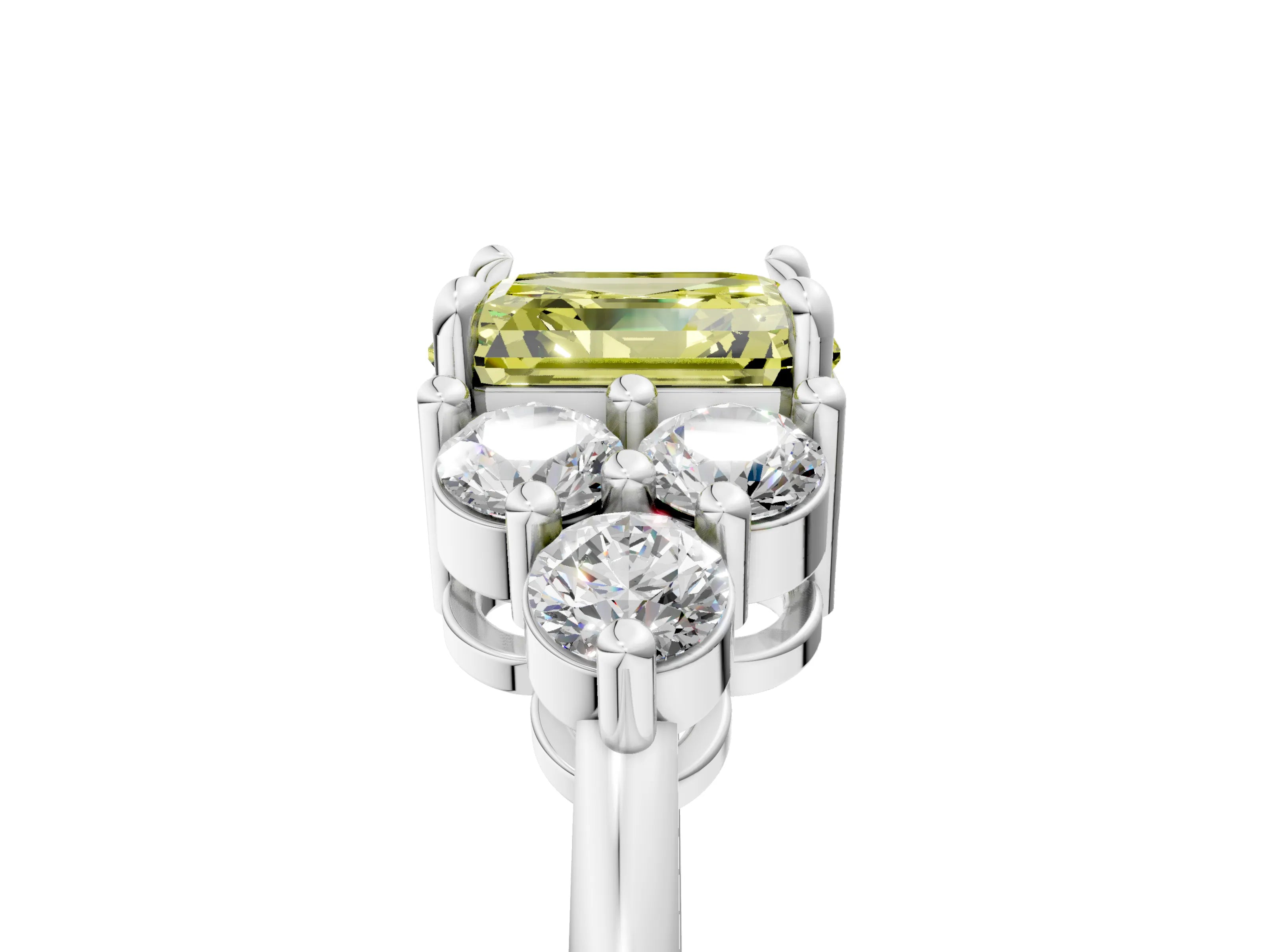 White gold Fancy Yellow Asscher Cut Brilliant Diamond Cluster Accent Solitaire Ring with Prong Setting_29