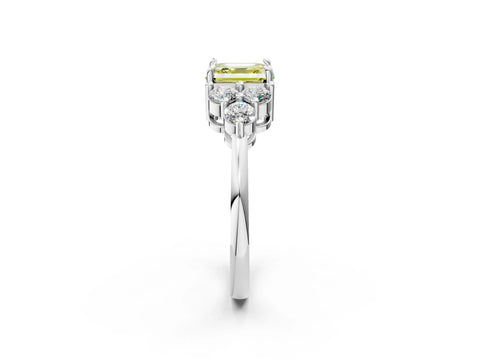 White gold Fancy Yellow Asscher Cut Brilliant Diamond Cluster Accent Solitaire Ring with Prong Setting_2