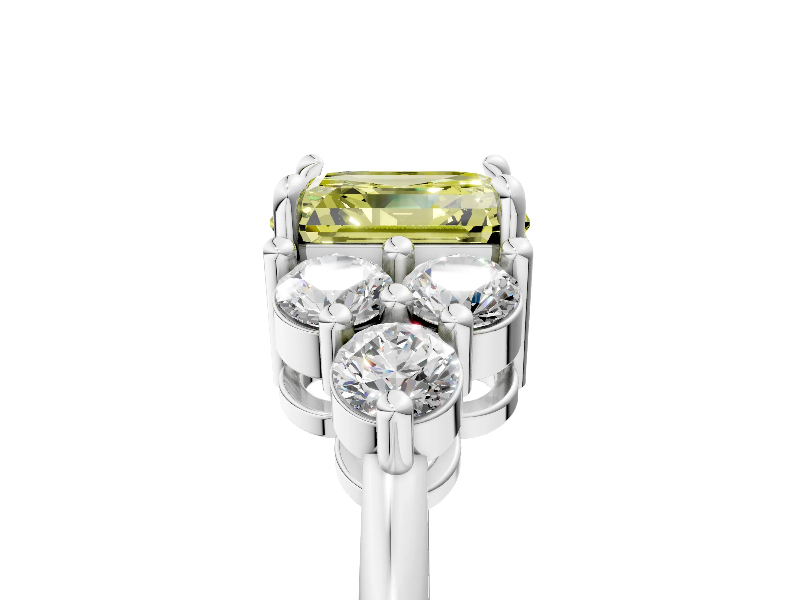 White gold Fancy Yellow Asscher Cut Brilliant Diamond Cluster Accent Solitaire Ring with Prong Setting_5