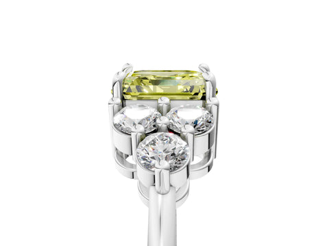 White gold Fancy Yellow Asscher Cut Brilliant Diamond Cluster Accent Solitaire Ring with Prong Setting_5