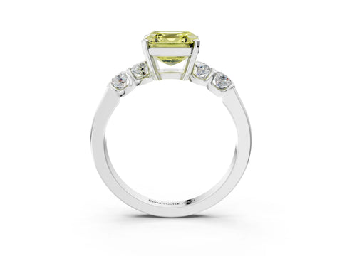White gold Fancy Yellow Asscher Cut Brilliant Diamond Five-Stone Engagement Ring with Prong Setting on a Classic Band_6