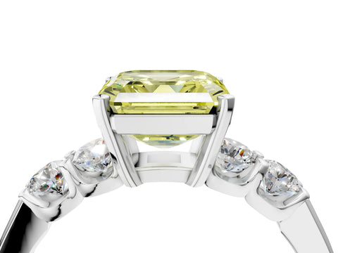 White gold Fancy Yellow Asscher Cut Brilliant Diamond Five-Stone Engagement Ring with Prong Setting on a Classic Band_7