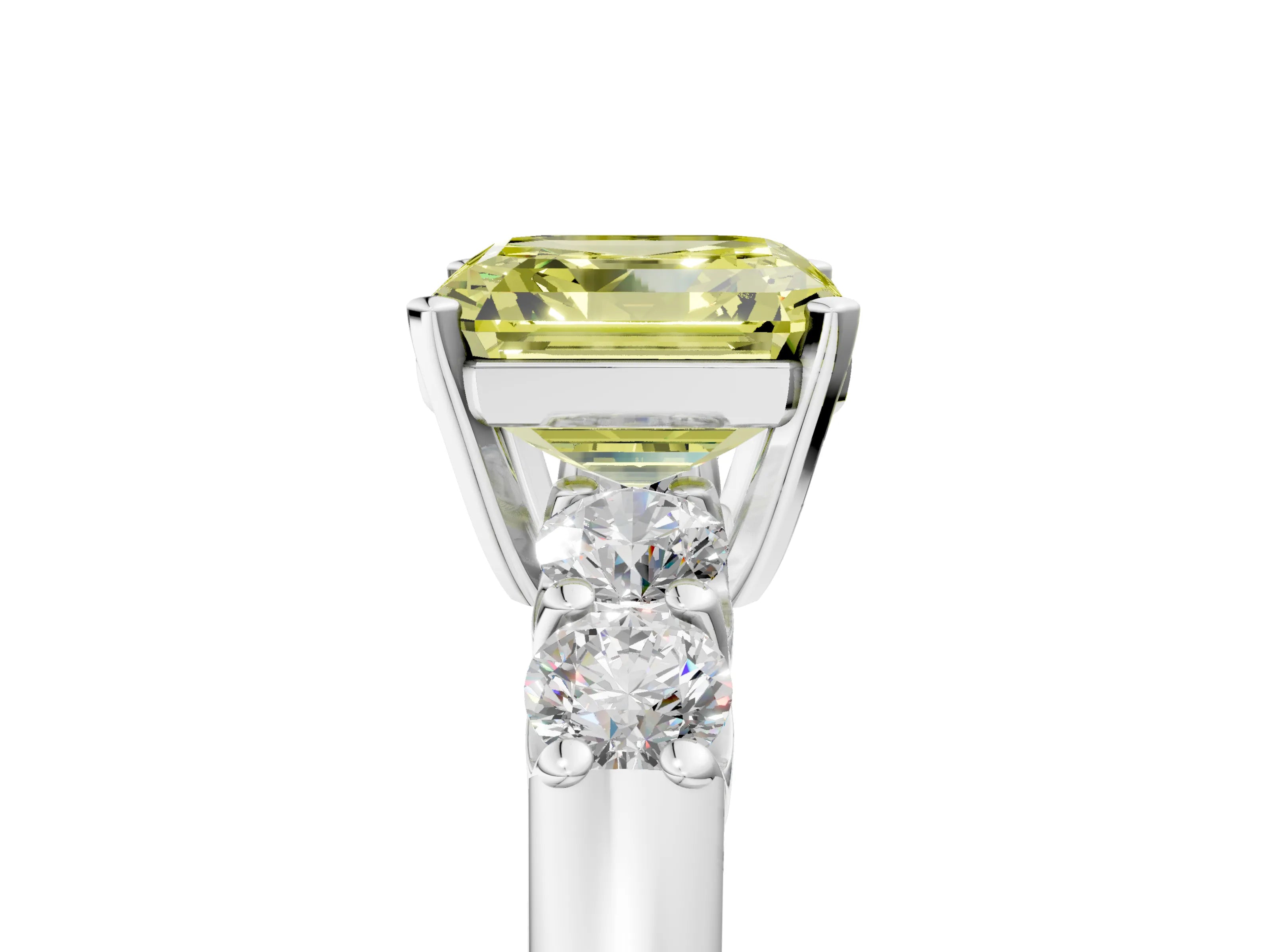 White gold Fancy Yellow Asscher Cut Brilliant Diamond Five-Stone Engagement Ring with Prong Setting on a Classic Band_8