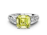 White gold Fancy Yellow Asscher Cut Brilliant Diamond Pavé Band with Six-Prong Setting_12