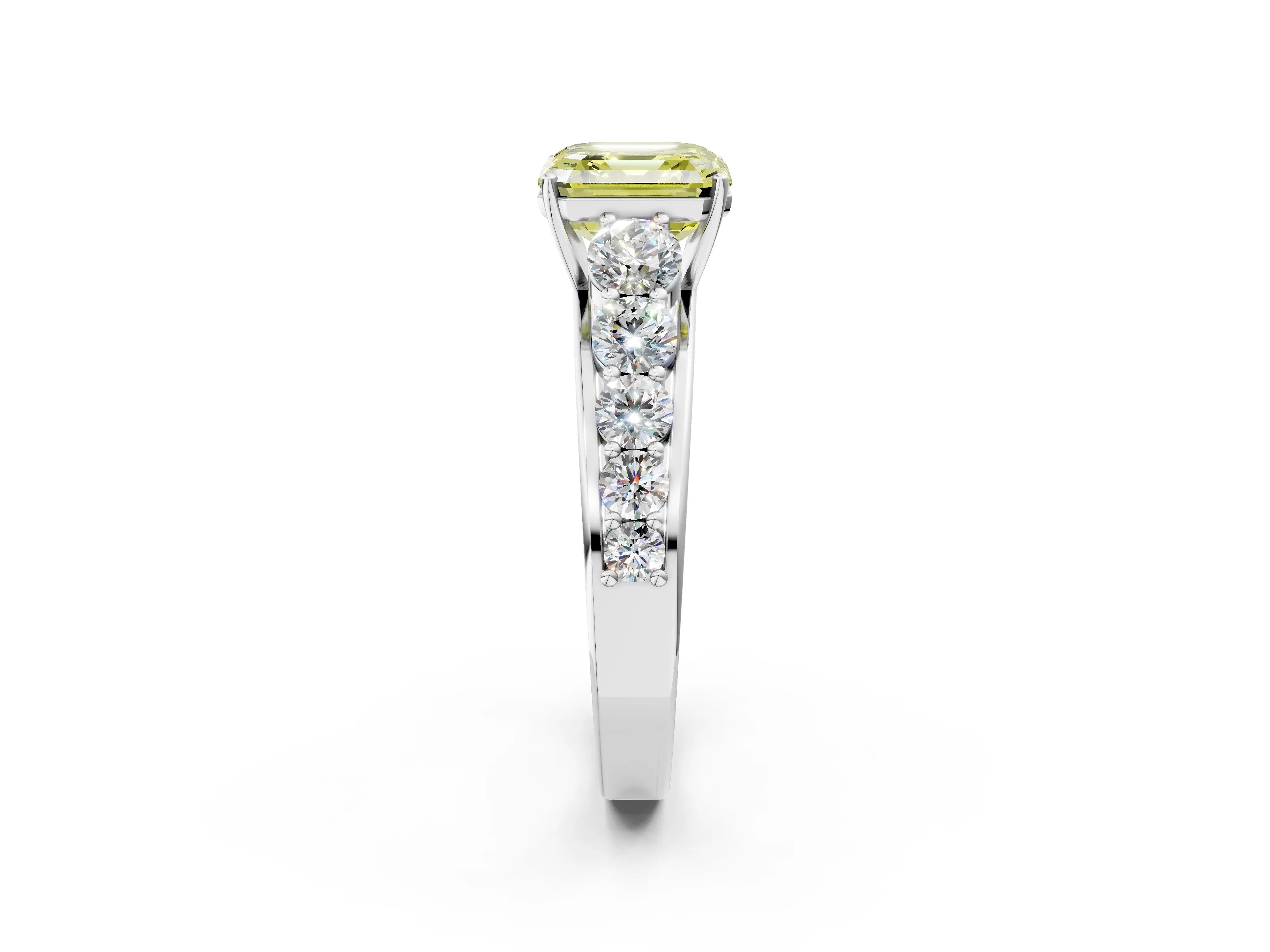 White gold Fancy Yellow Asscher Cut Brilliant Diamond Pavé Band with Six-Prong Setting_2